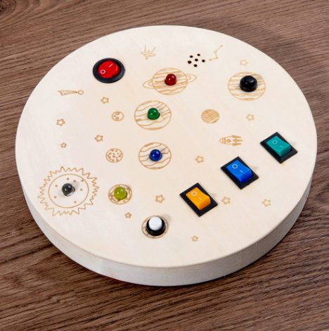 Space Universe Themed Wooden Busy Board CE Certified Montessori Intellectual Enlightenment Sensory Educational Toy for Kids