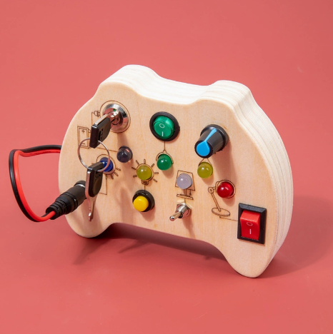 Wooden Busy Board Gamepad Design Children's Educational Games Montessori Sensory Toy CE Certified Interactive with Light Effect
