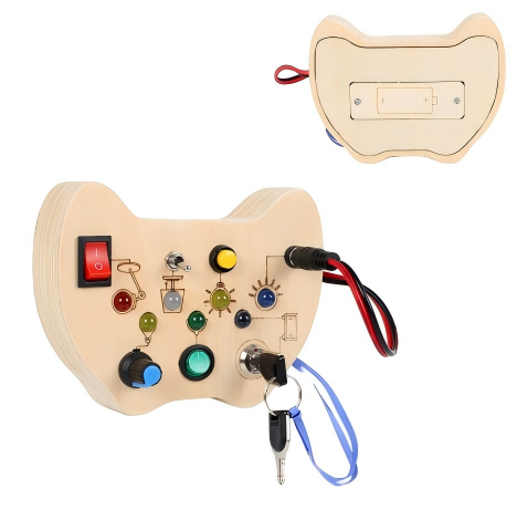 Wooden Busy Board Gamepad Design Children's Educational Games Montessori Sensory Toy CE Certified Interactive with Light Effect