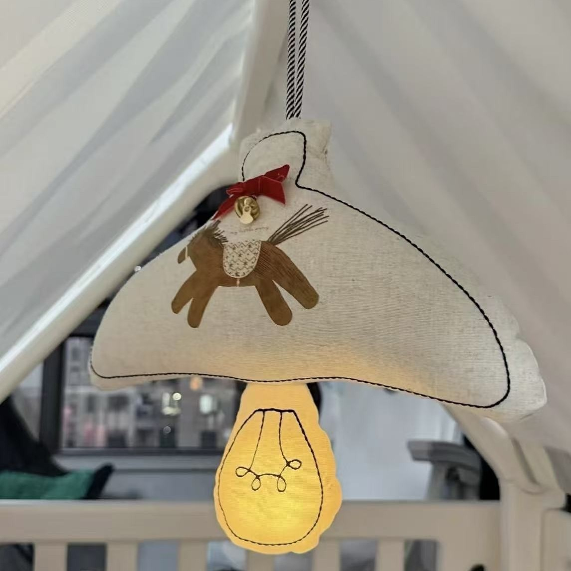Cotton Fabric Kids Night Light with Print Pull Cord Cloth Crafts Lamp for Bedroom for 5 to 7 Years