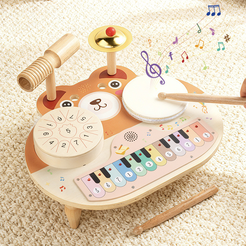 Multifunctional Wooden Electronic Instrument Table Musical Station Interactive Learning Play Desk for Kids Touch Feedback