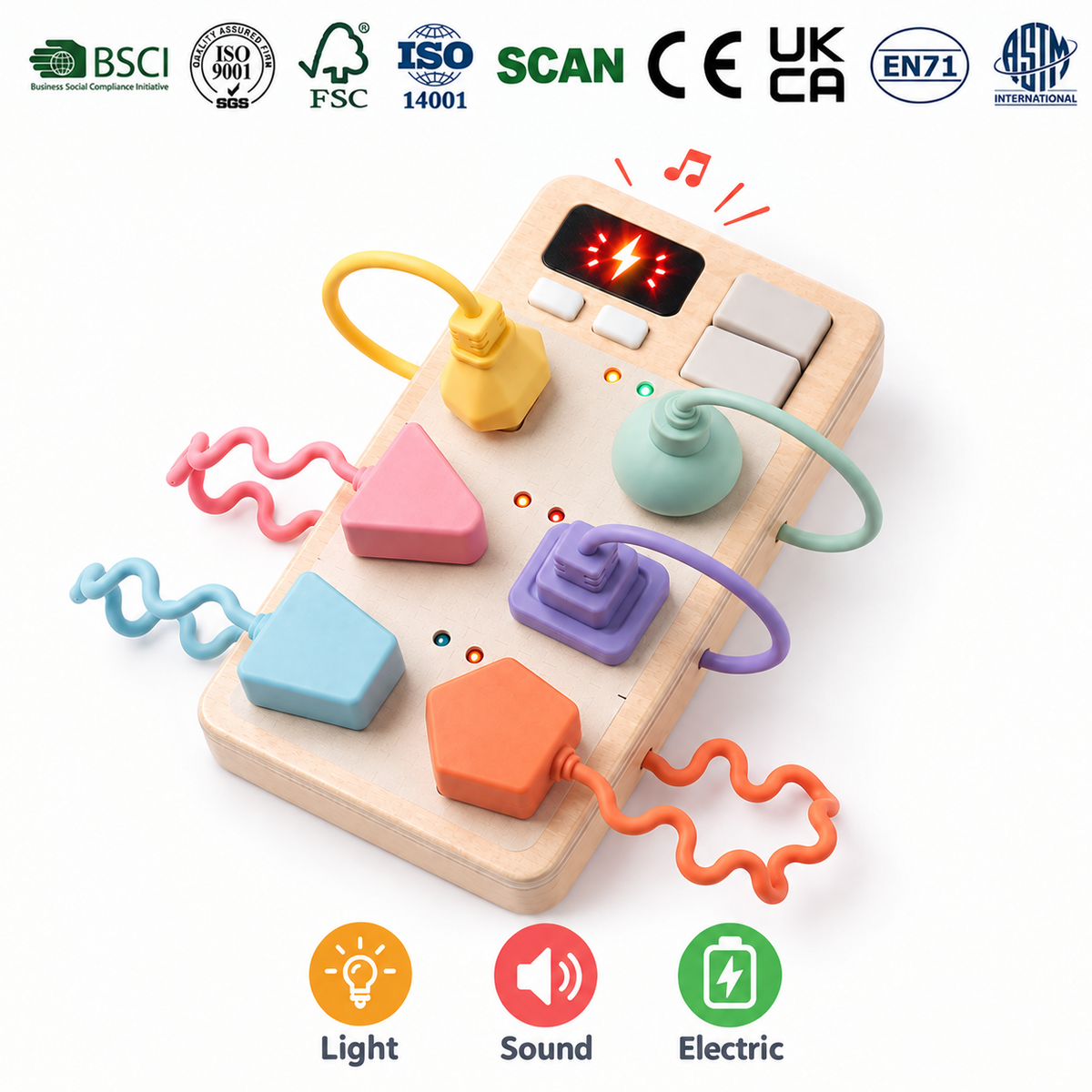 Montessori Wooden Educational Toy Matching Plug Socket Simulation Busy Board with Sound for Toddlers Hand-eye Cordination