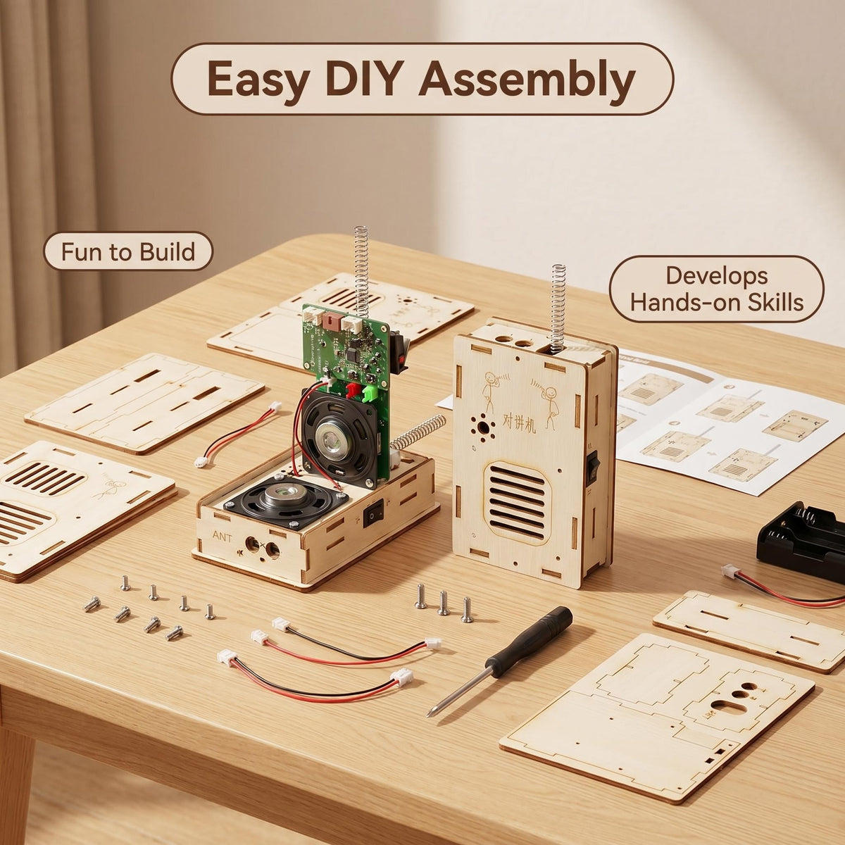Wholesale Kids STEM DIY Toy Set Cartoon Portable Outdoor Interactive Wooden Educational Toy for Kids Electronic Function