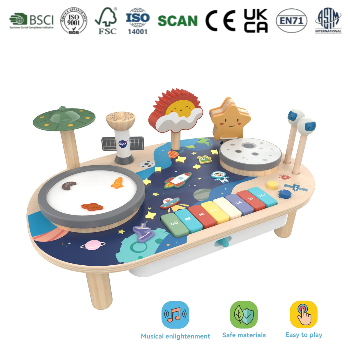 Wholesale Forest Ocean Space Themed Music Station Light Effect Music Guidance Kids Educational Wooden Toy Built-in Light&Song