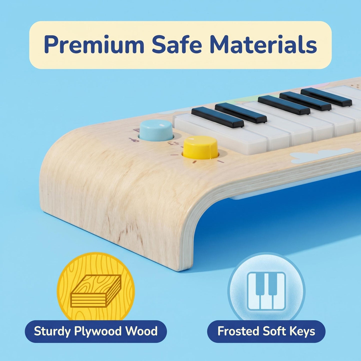 Toddlers Wooden Piano Toy Kids Music Enlightenment Keyboard with Light Educational Rechargeable Interactive Toy Electronic