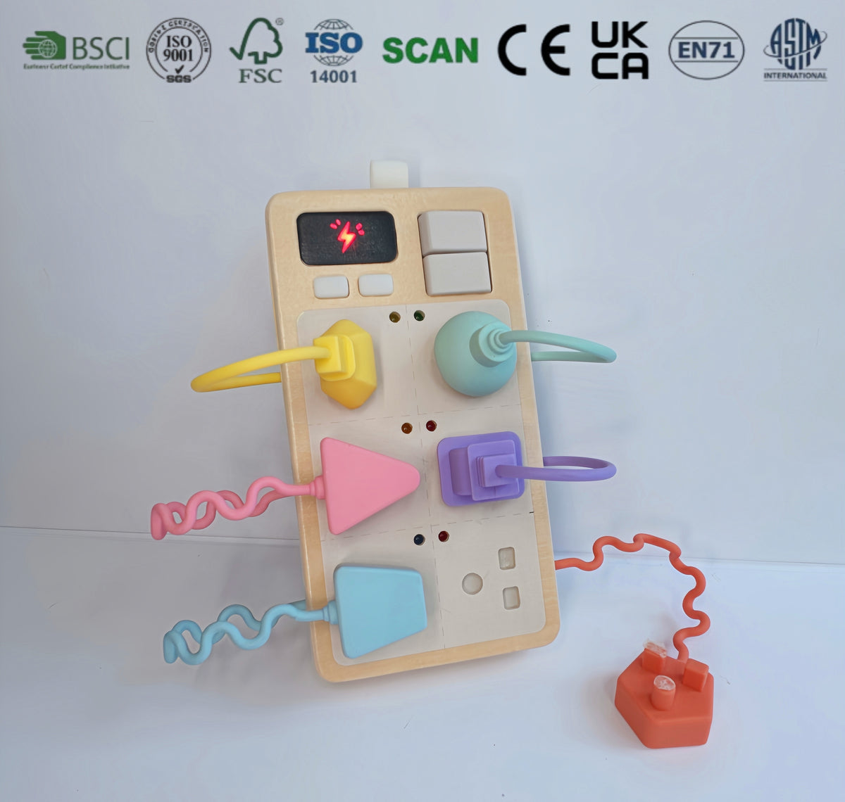 Montessori Wooden Educational Toy Matching Plug Socket Simulation Busy Board with Sound for Toddlers Hand-eye Cordination