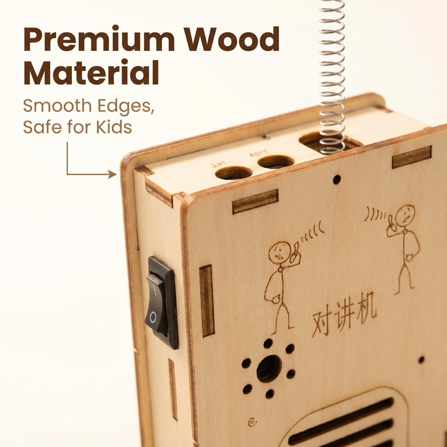 Wholesale Kids DIY Walkie Talkie Toy Cartoon Portable Outdoor Interactive Wooden Educational Toy for Kids Electronic Function