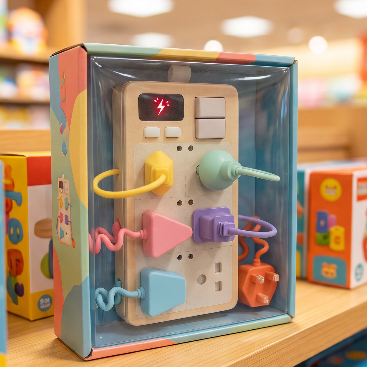 Montessori Wooden Educational Toy Matching Plug Socket Simulation Busy Board with Sound for Toddlers Hand-eye Cordination