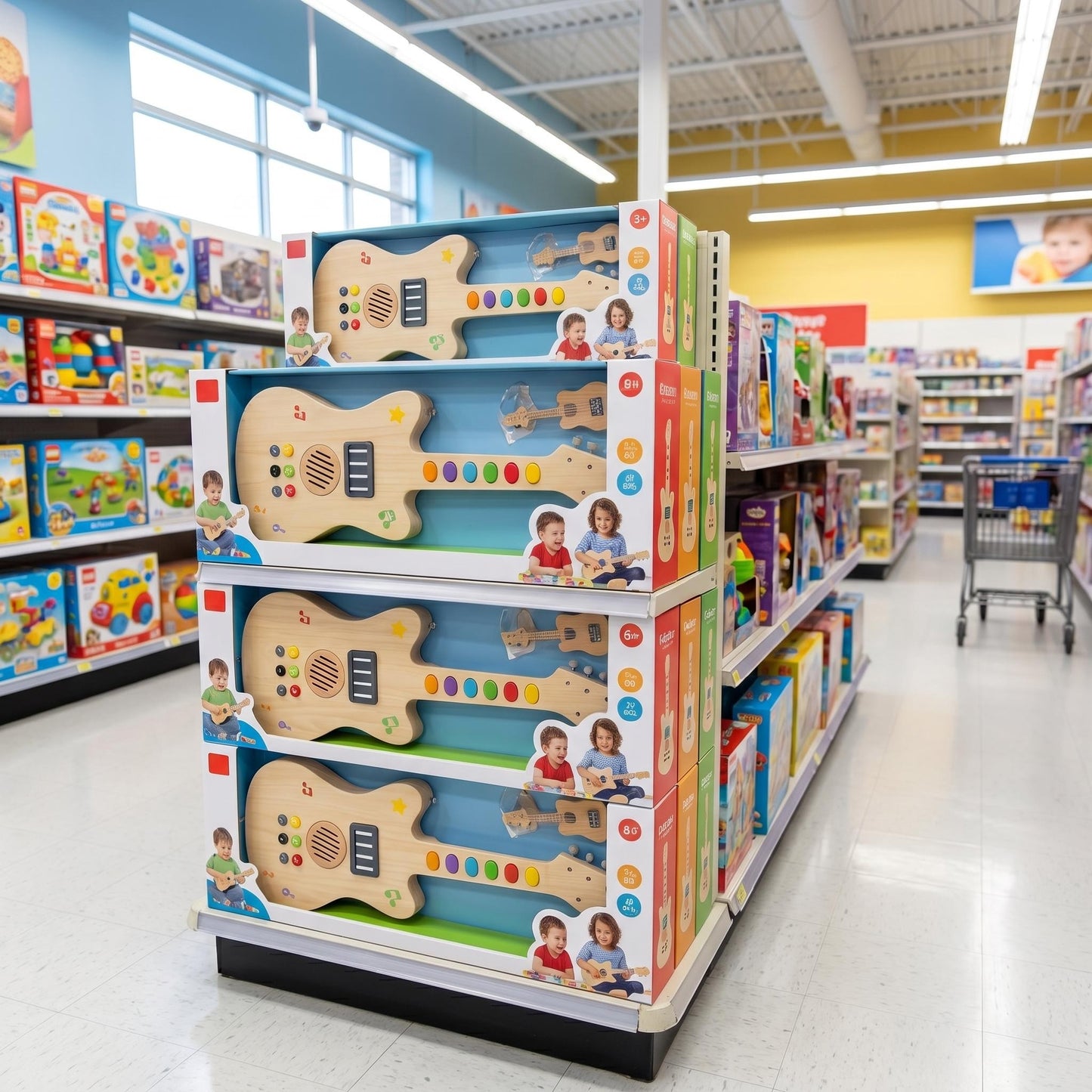 Children's LED Light Sound Montessori Educational Wooden Toys Music Guitar-shaped Creative Sensory Montessori Toys Electric
