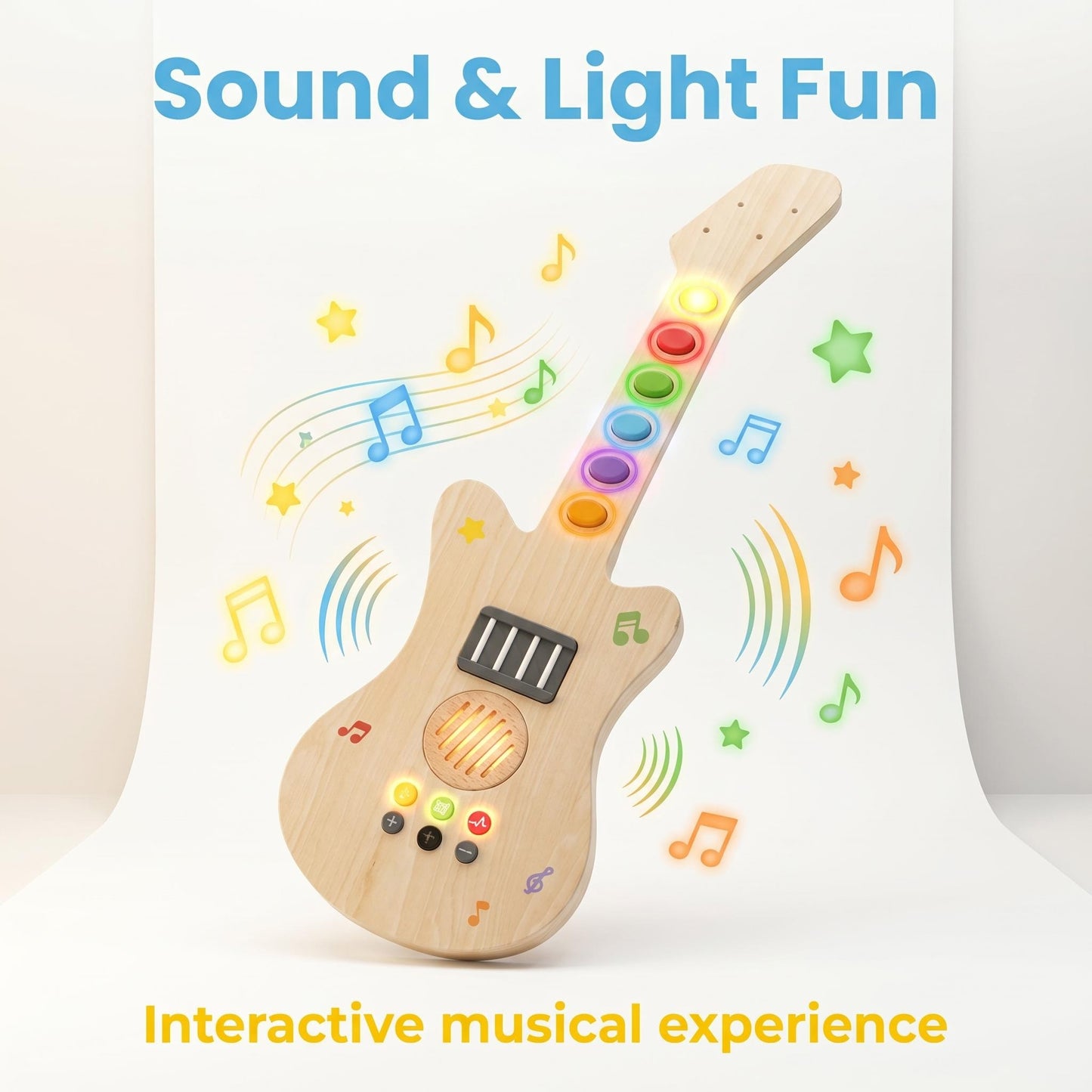 Children's LED Light Sound Montessori Educational Wooden Toys Music Guitar-shaped Creative Sensory Montessori Toys Electric