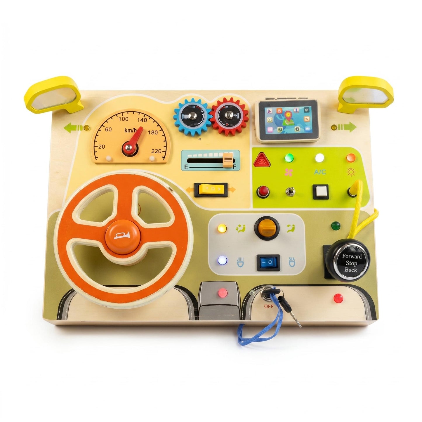 Interactive Wholesale Wooden Driving Simulator Busy Board Kids Sensory Activity Toy All-in-one Dashboard with Light & Sound