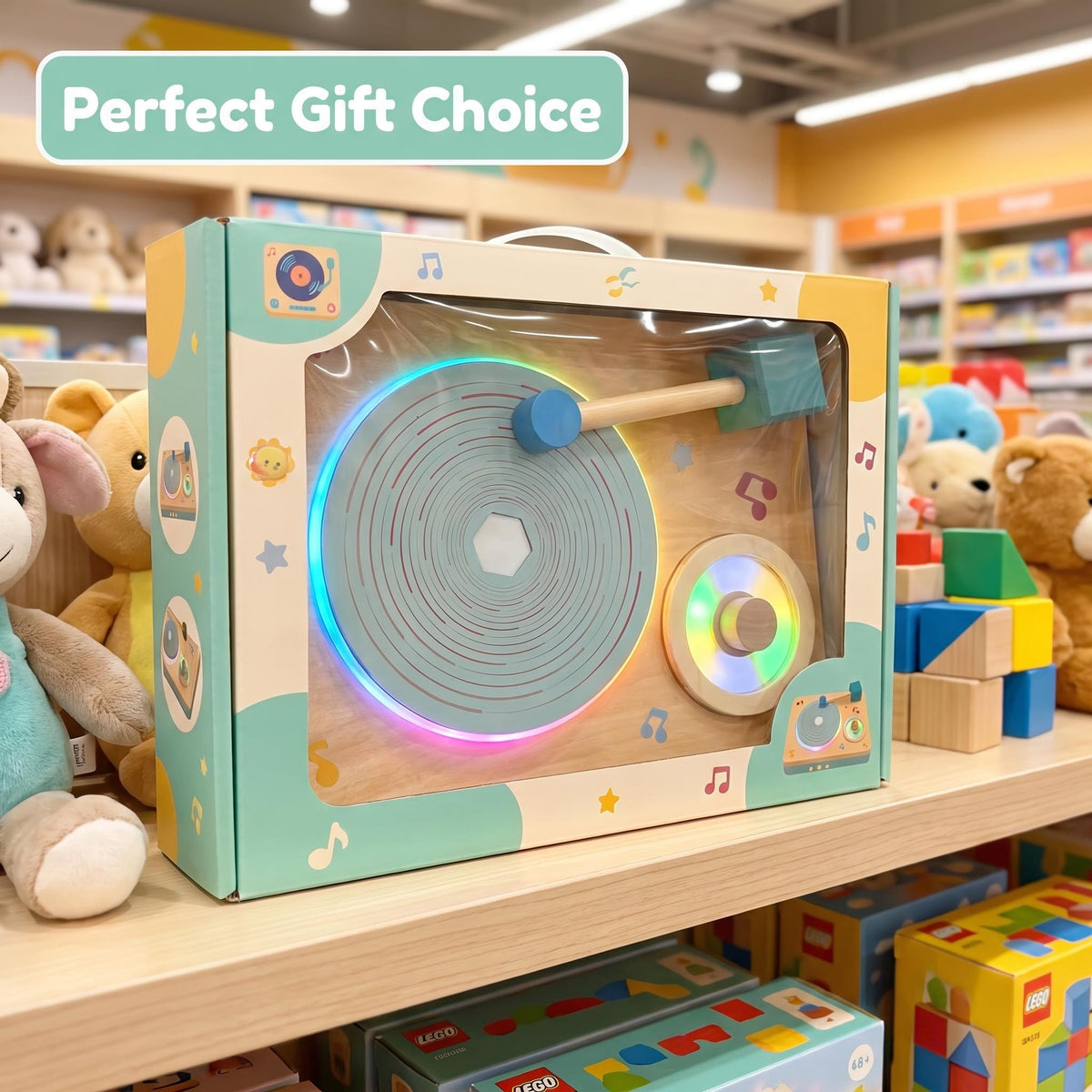 Wooden Kids Learning Machine Kids Phonograph Kids Gramophone Gift for Boy and Girl Gramophone Player Kids Learning Toy Children