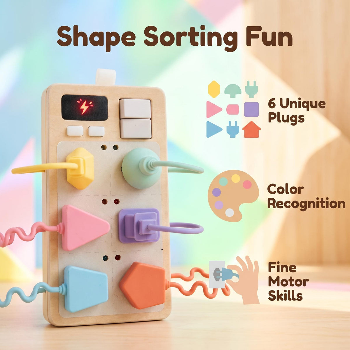 Montessori Wooden Educational Toy Matching Plug Socket Simulation Busy Board with Sound for Toddlers Hand-eye Cordination