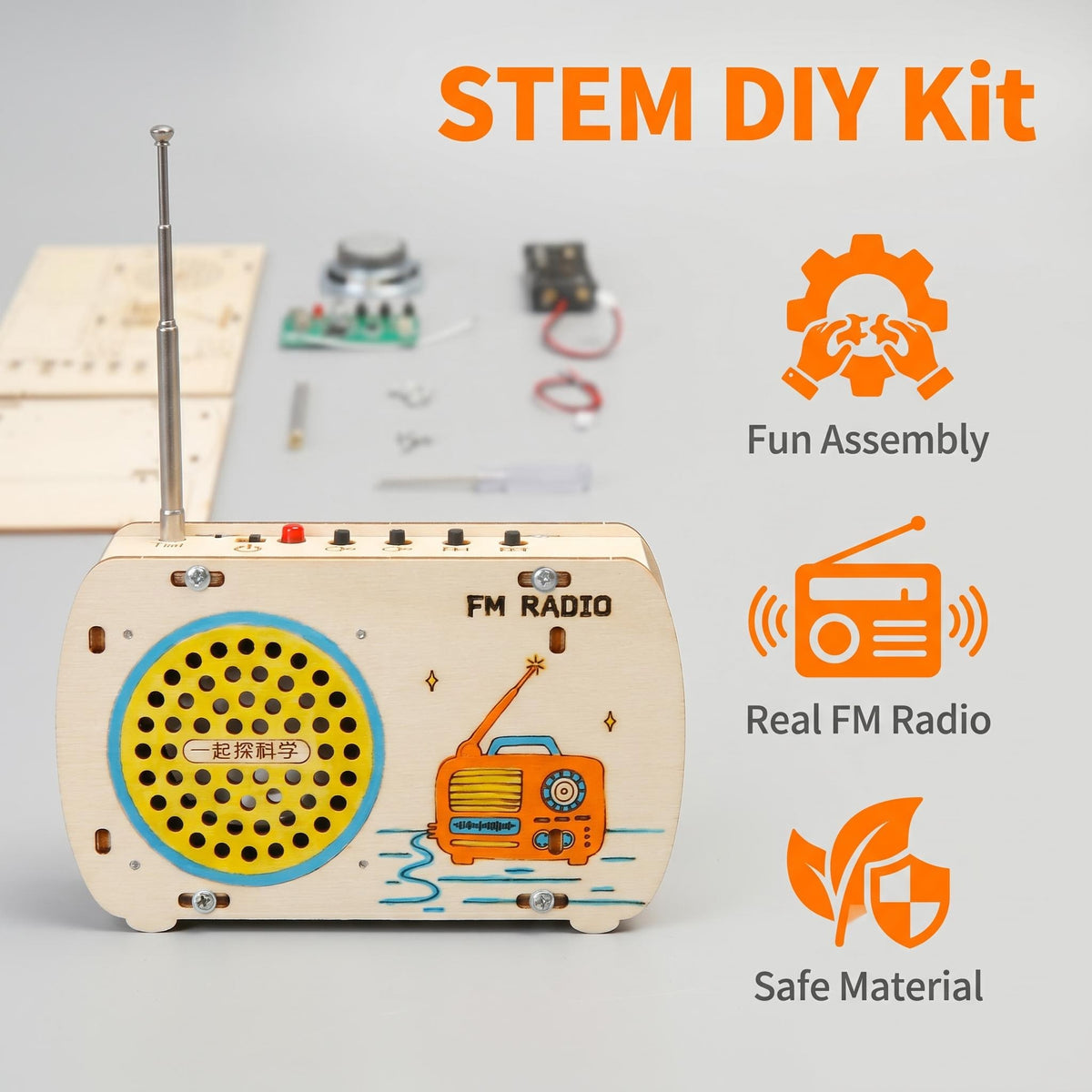Mini Radio Assembly Toys Kids Wooden Educational Science Materials Kits Diy Tape Recorder Building Kit Wooden Jigsaw Puzzles Set