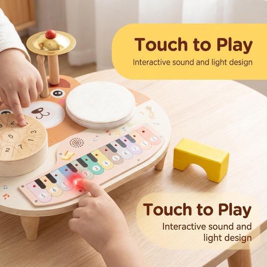 Multifunctional Wooden Electronic Instrument Table Musical Station Interactive Learning Play Desk for Kids Touch Feedback