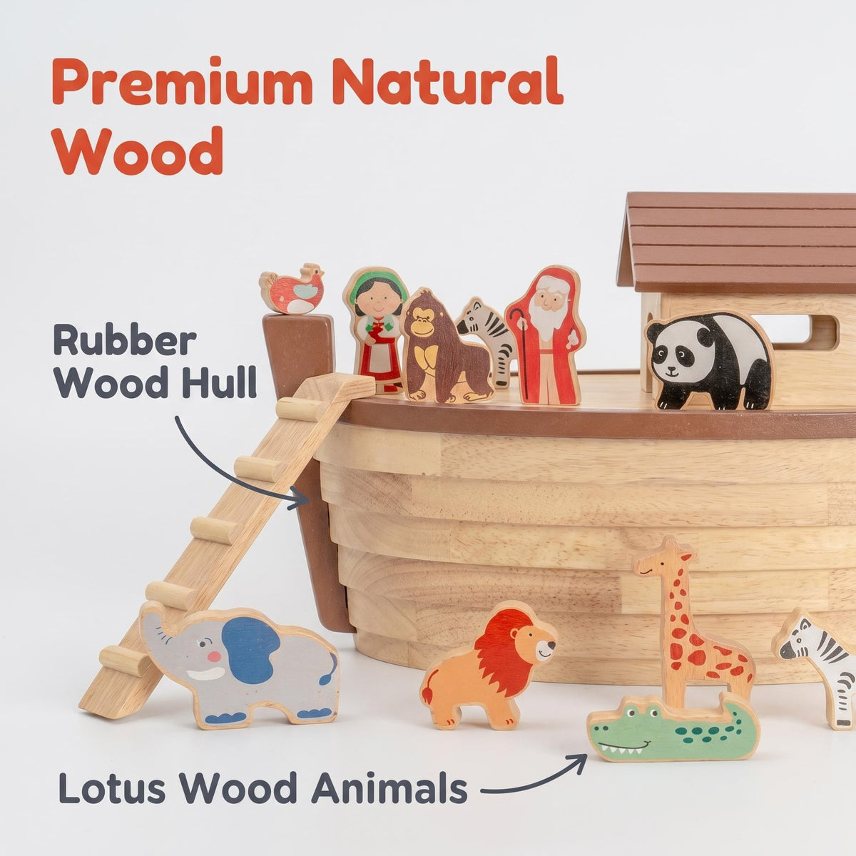 Noah's Ark Toy Wooden Animal Play Set Shape Sorter Game Wood Train Sets for Kids Wooden Abc Cube Set Wooden Alphabet OEM ODM