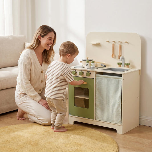 EU/US Standard Wooden Play Kitchen Playsets with Sink Stove and Storage Kids Educational Pretend Play Cooking Toy for Children