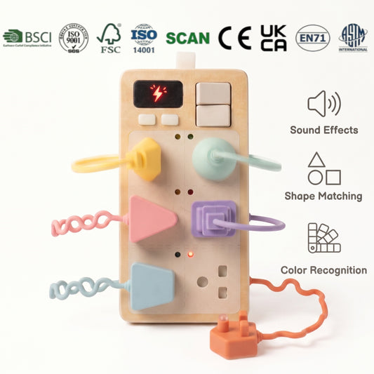 Montessori Wooden Educational Toy Matching Plug Socket Simulation Busy Board with Sound for Toddlers Hand-eye Cordination