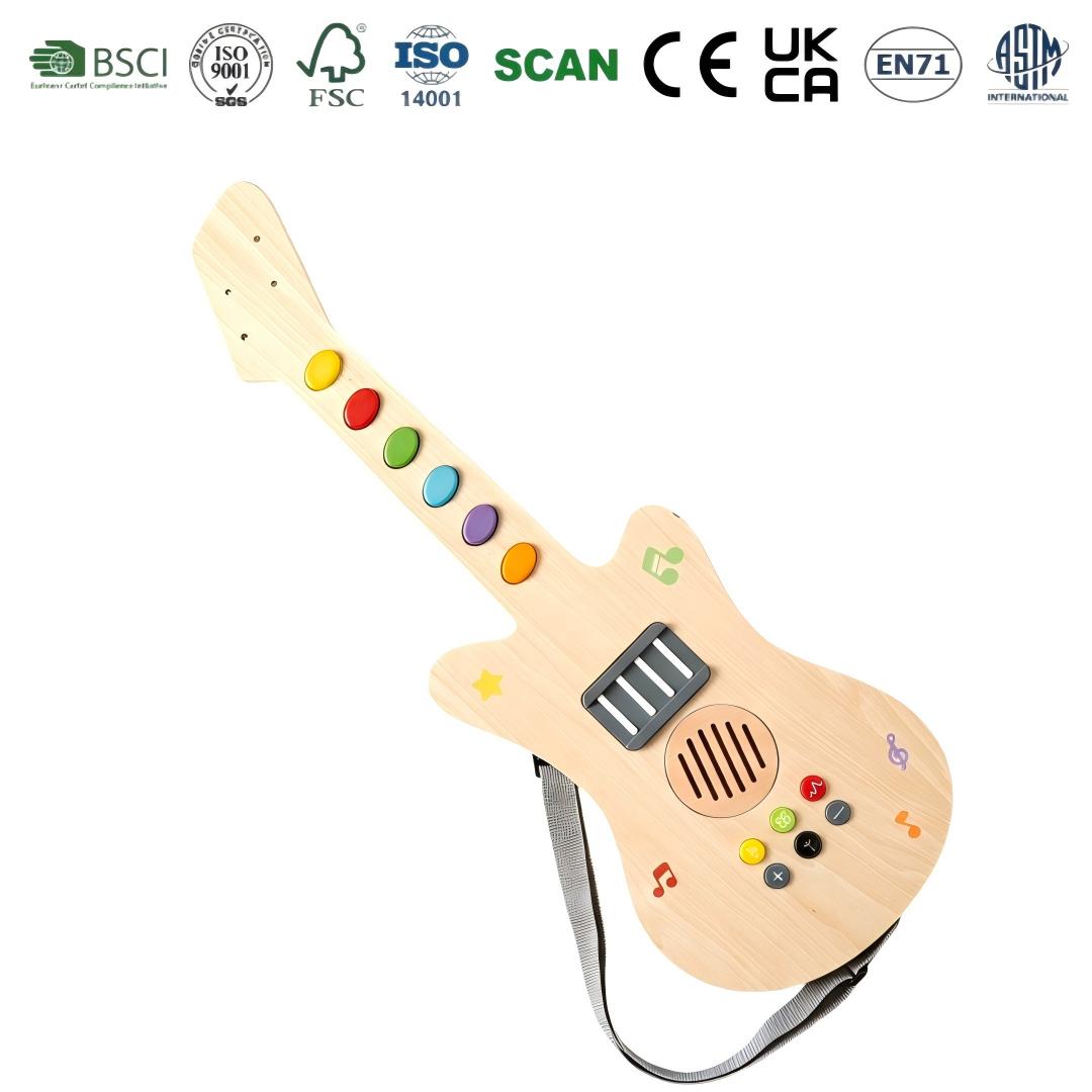 Children's LED Light Sound Montessori Educational Wooden Toys Music Guitar-shaped Creative Sensory Montessori Toys Electric