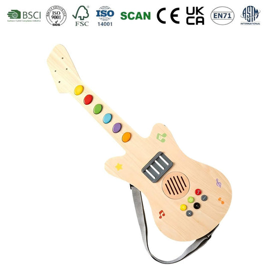 Children's LED Light Sound Montessori Educational Wooden Toys Music Guitar-shaped Creative Sensory Montessori Toys Electric