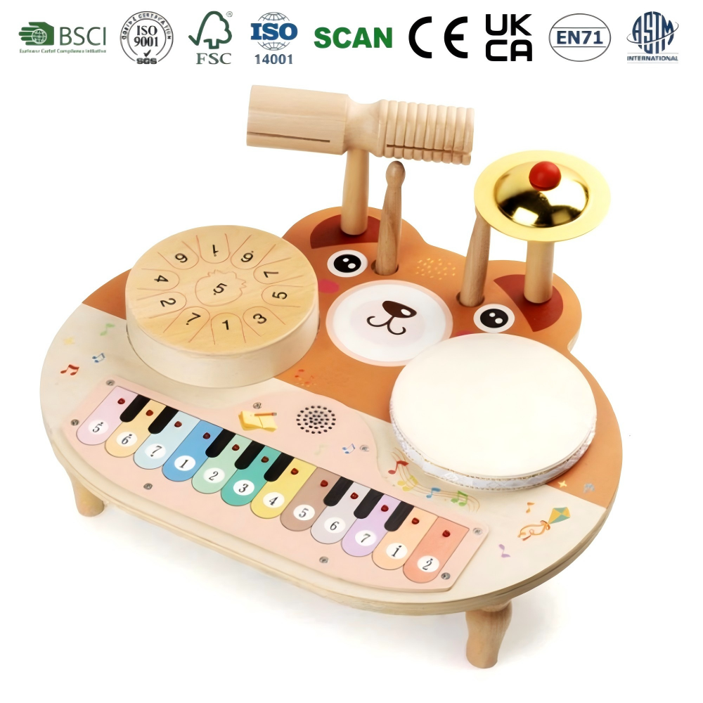 Multifunctional Wooden Electronic Instrument Table Musical Station Interactive Learning Play Desk for Kids Touch Feedback