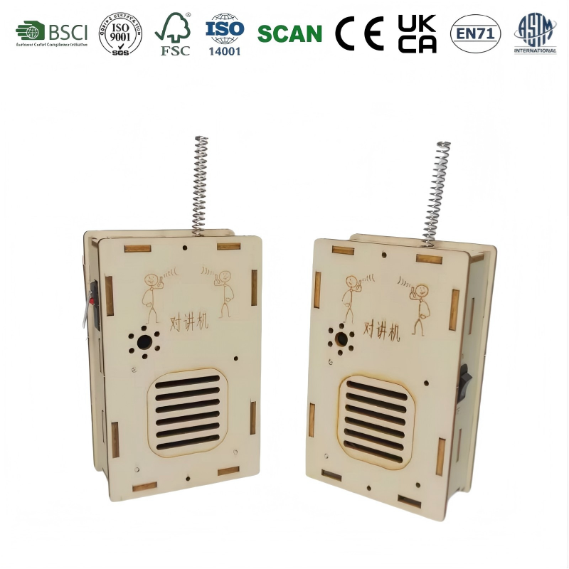 Wholesale Kids DIY Walkie Talkie Toy Cartoon Portable Outdoor Interactive Wooden Educational Toy for Kids Electronic Function
