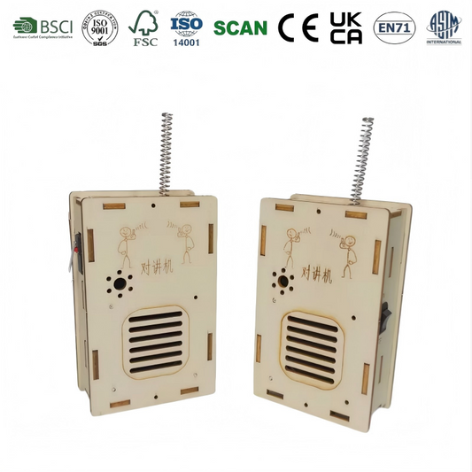 Wholesale Kids DIY Walkie Talkie Toy Cartoon Portable Outdoor Interactive Wooden Educational Toy for Kids Electronic Function