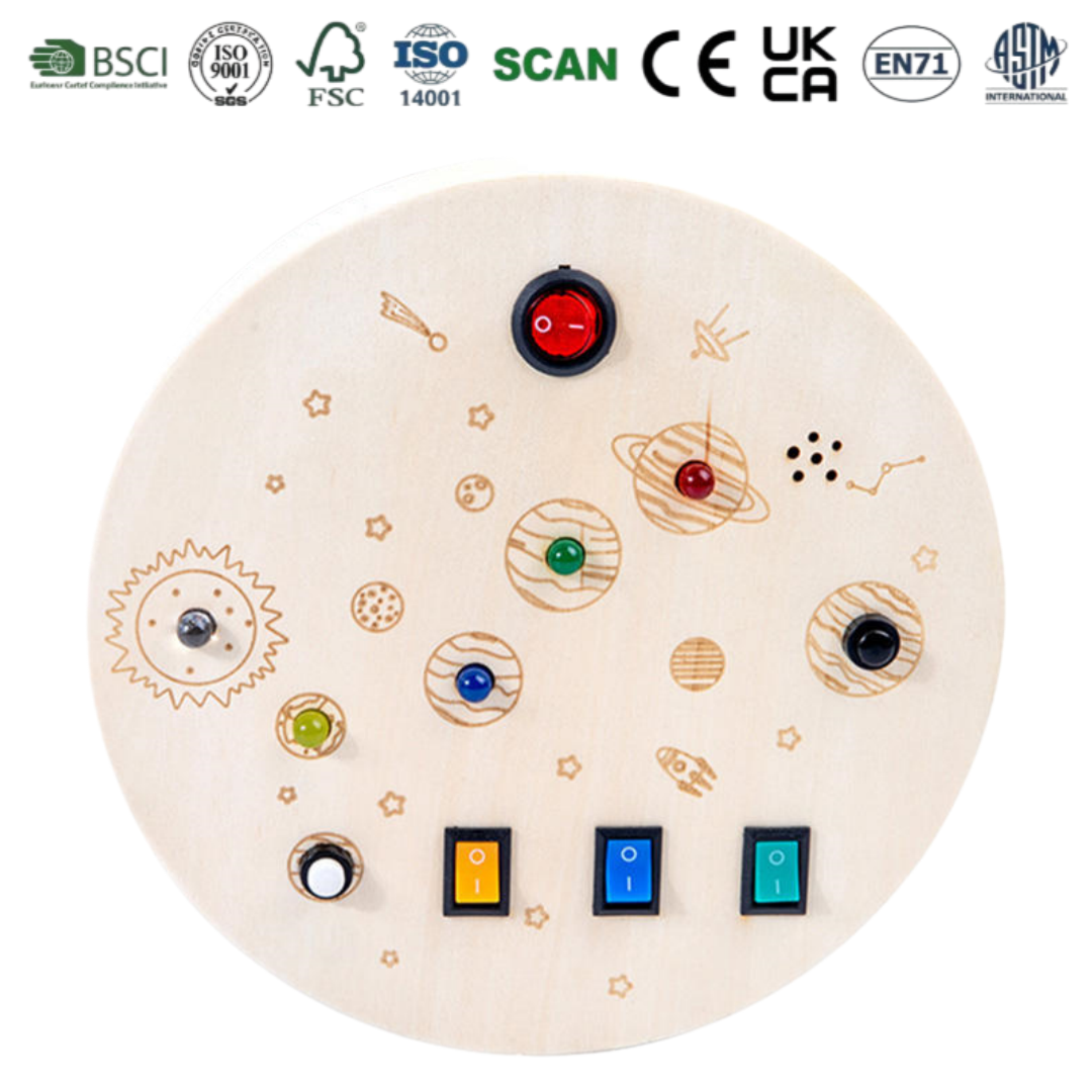 Space Universe Themed Wooden Busy Board CE Certified Montessori Intellectual Enlightenment Sensory Educational Toy for Kids