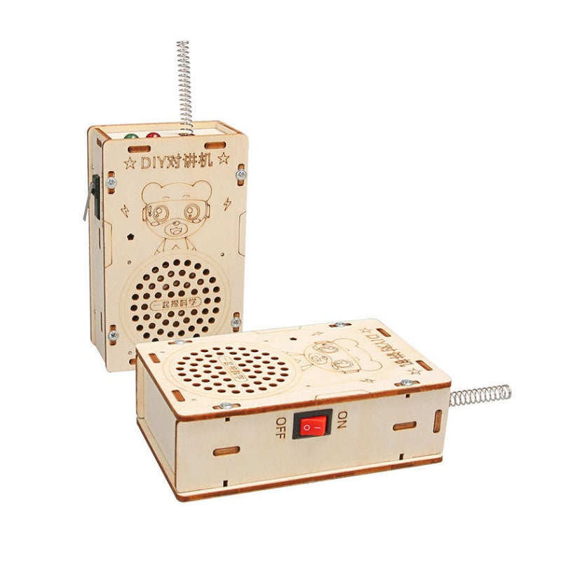 Wholesale Kids DIY Walkie Talkie Toy Cartoon Portable Outdoor Interactive Wooden Educational Toy for Kids Electronic Function