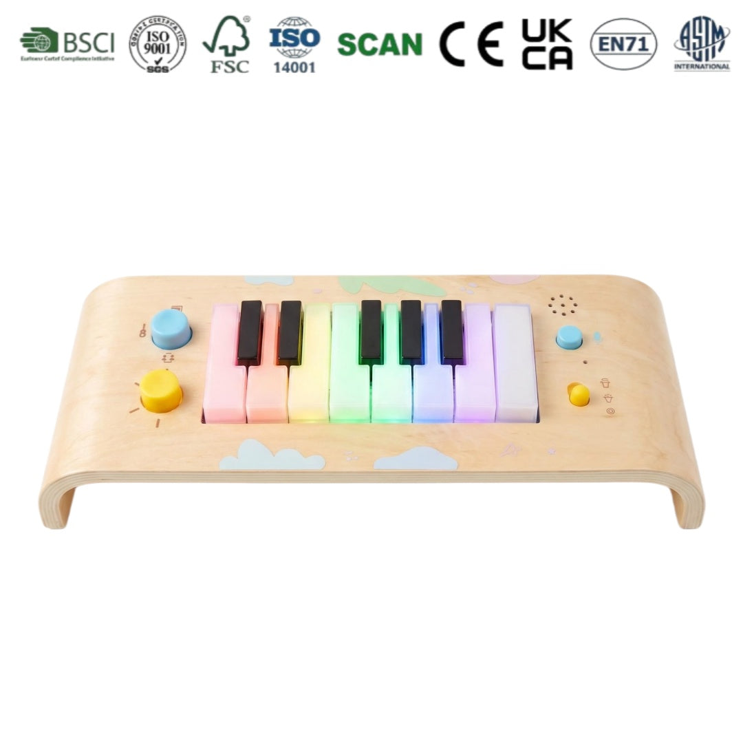 Toddlers Wooden Piano Toy Kids Music Enlightenment Keyboard with Light Educational Rechargeable Interactive Toy Electronic