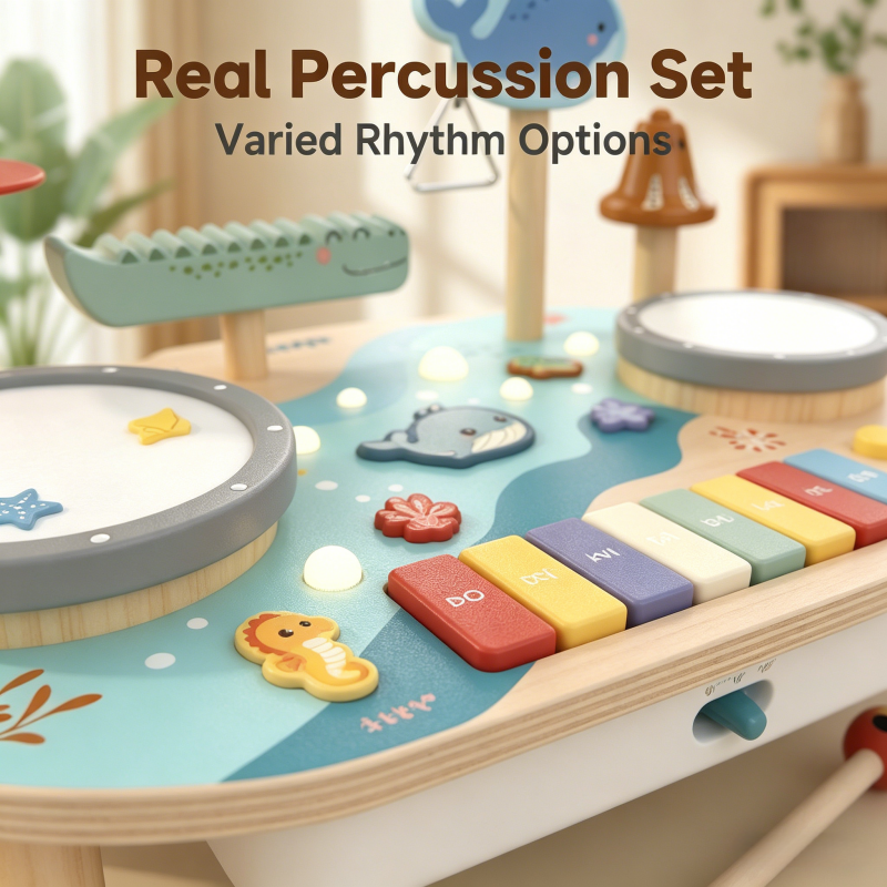 Wholesale Forest Ocean Space Themed Music Station Light Effect Music Guidance Kids Educational Wooden Toy Built-in Light&Song