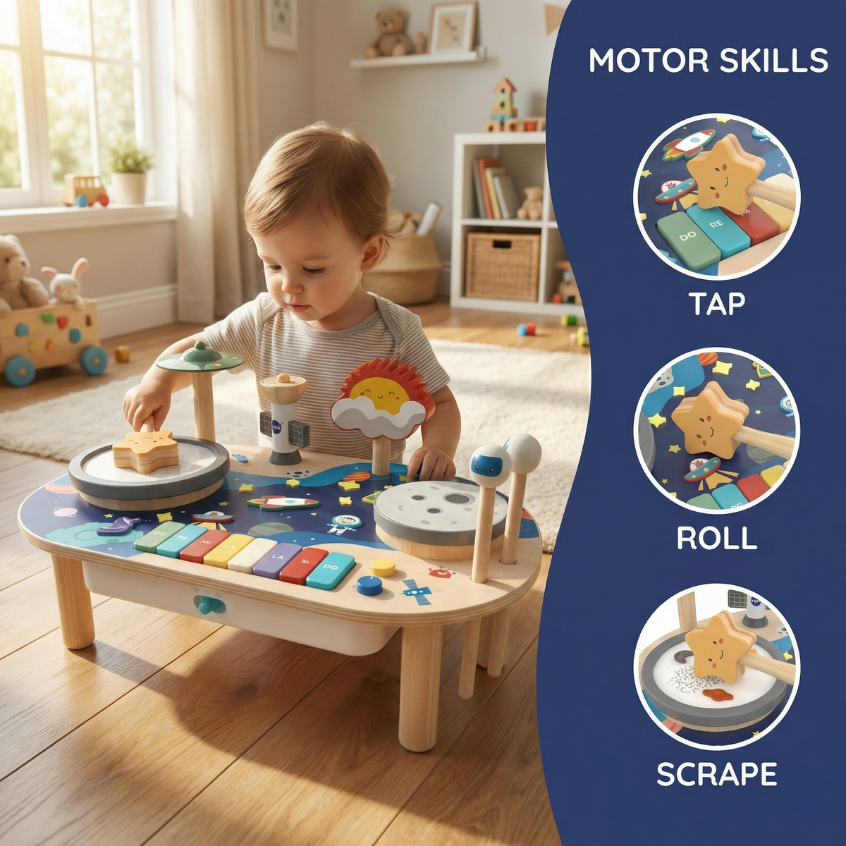 Wholesale Forest Ocean Space Themed Music Station Light Effect Music Guidance Kids Educational Wooden Toy Built-in Light&Song