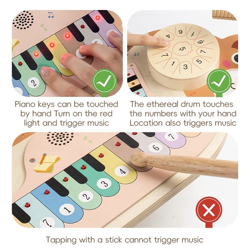 Multifunctional Wooden Electronic Instrument Table Musical Station Interactive Learning Play Desk for Kids Touch Feedback