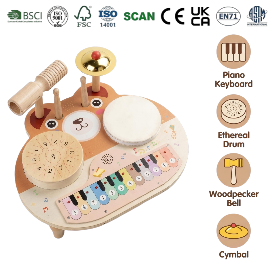 Multifunctional Wooden Electronic Instrument Table Musical Station Interactive Learning Play Desk for Kids Touch Feedback