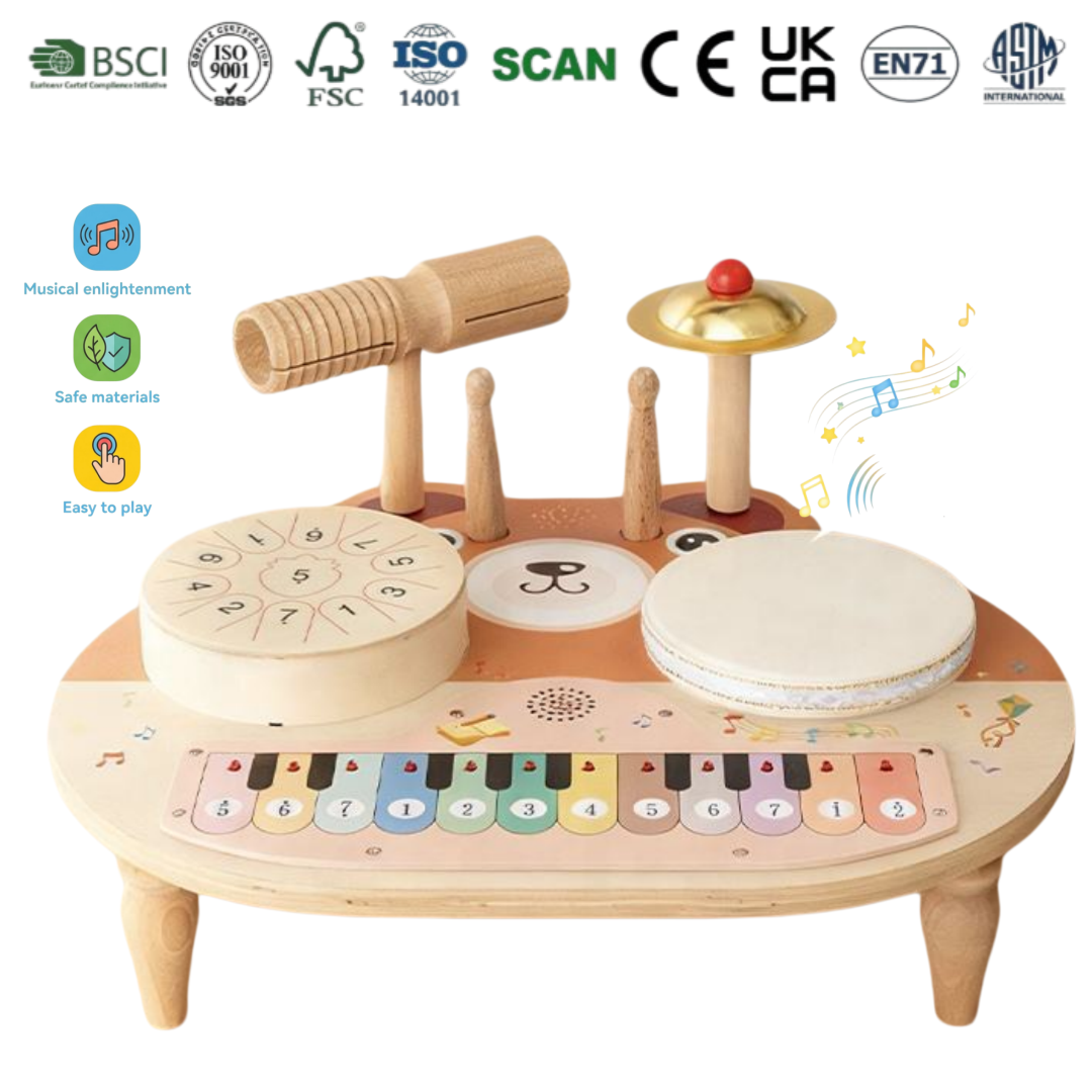 Multifunctional Wooden Electronic Instrument Table Musical Station Interactive Learning Play Desk for Kids Touch Feedback