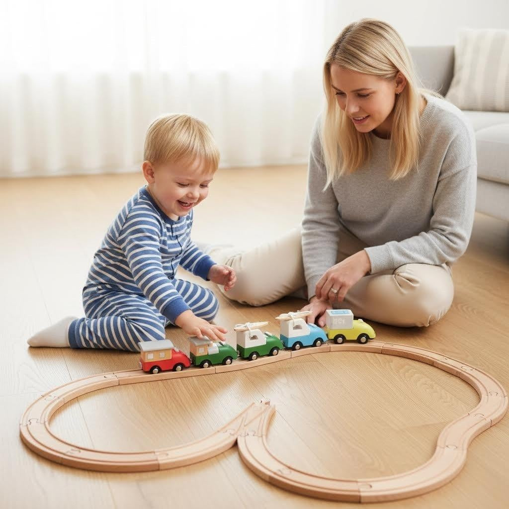 Colorful Cartoon Wooden Toy Cars Set Different Styles Kids Early Educational Push and Play Vehicle Toys for Toddlers Home Play