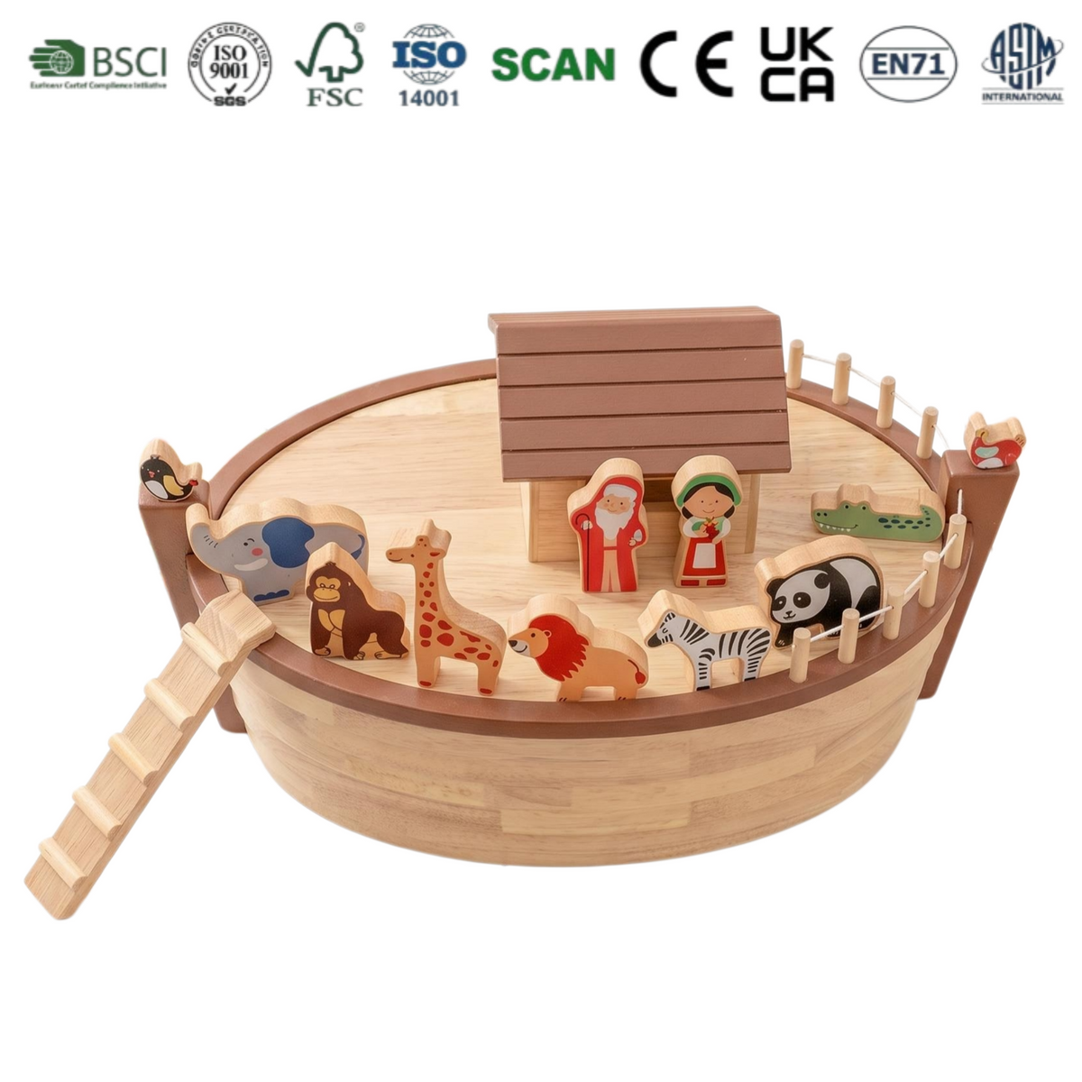 Noah's Ark Toy Wooden Animal Play Set Shape Sorter Game Wood Train Sets for Kids Wooden Abc Cube Set Wooden Alphabet OEM ODM
