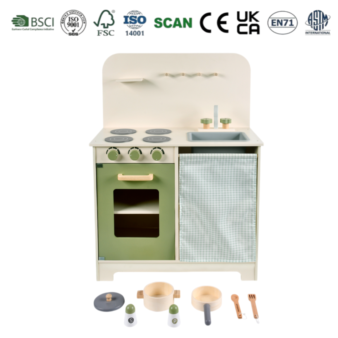EU/US Standard Wooden Play Kitchen Playsets with Sink Stove and Storage Kids Educational Pretend Play Cooking Toy for Children