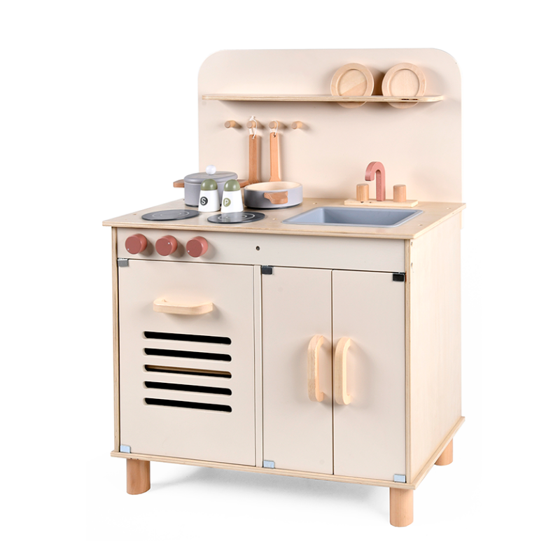 EU/US Standard Wooden Play Kitchen Playsets with Sink Stove and Storage Kids Educational Pretend Play Cooking Toy for Children