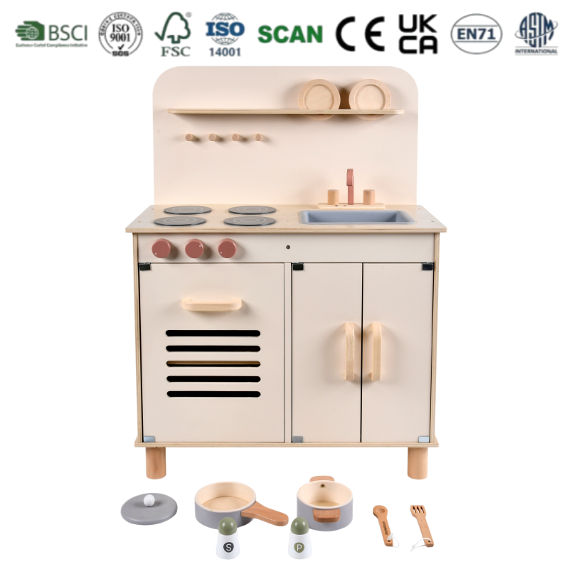 EU/US Standard Wooden Play Kitchen Playsets with Sink Stove and Storage Kids Educational Pretend Play Cooking Toy for Children