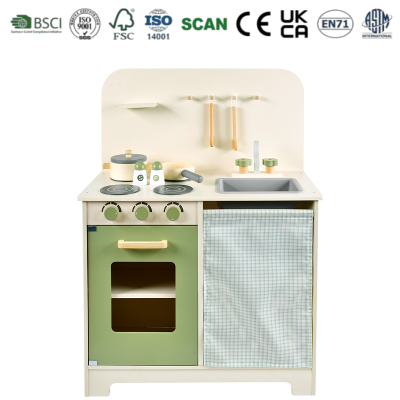 EU/US Standard Wooden Play Kitchen Playsets with Sink Stove and Storage Kids Educational Pretend Play Cooking Toy for Children
