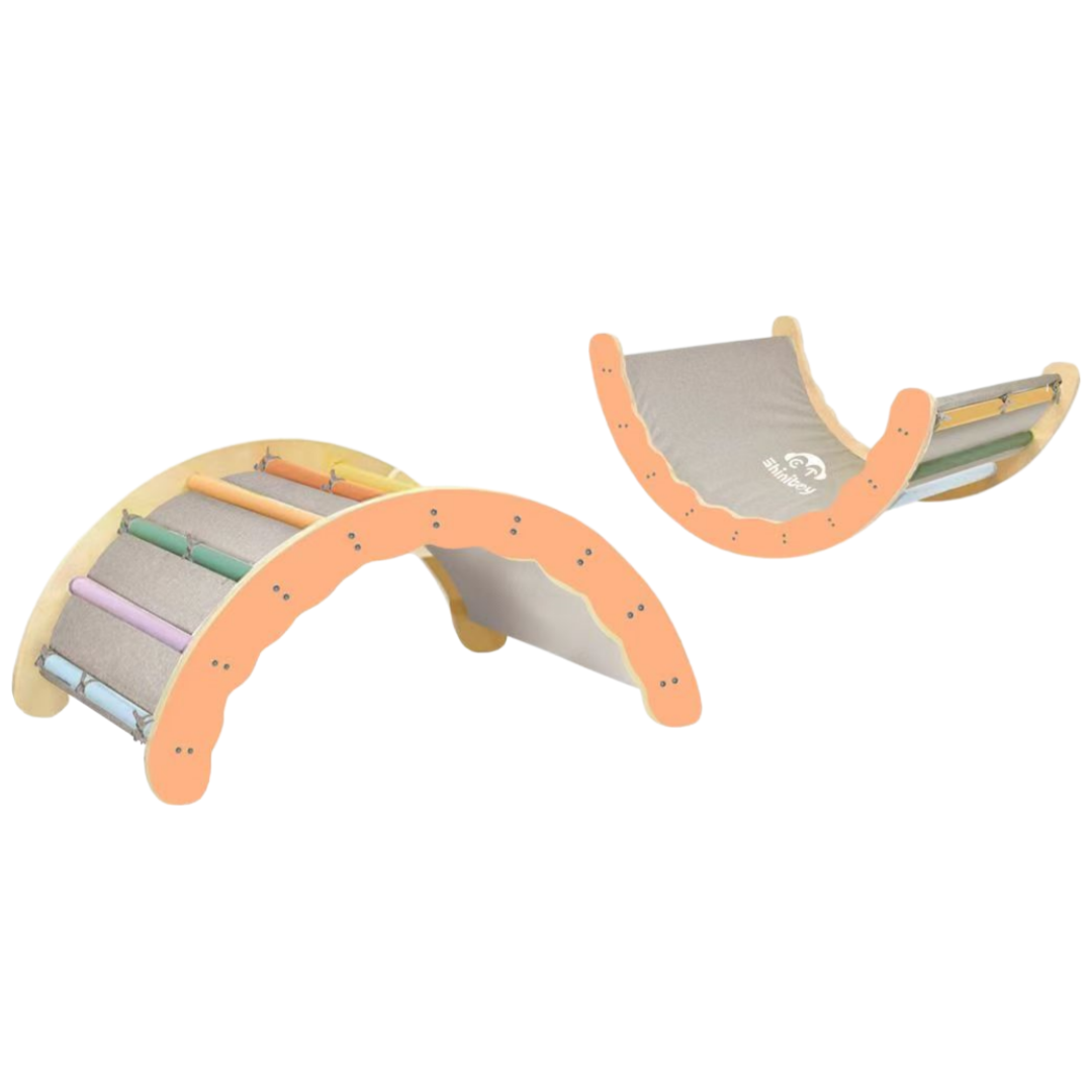 Elephant-themed Wooden Montessori Climbing Set Indoor for Toddler with Colorful Ramp Pikler Triangle Set Approved Material