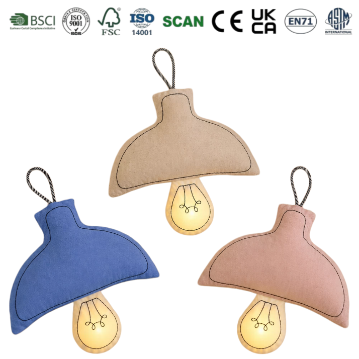 Cotton Fabric Kids Night Light with Print Pull Cord Cloth Crafts Lamp for Bedroom for 5 to 7 Years