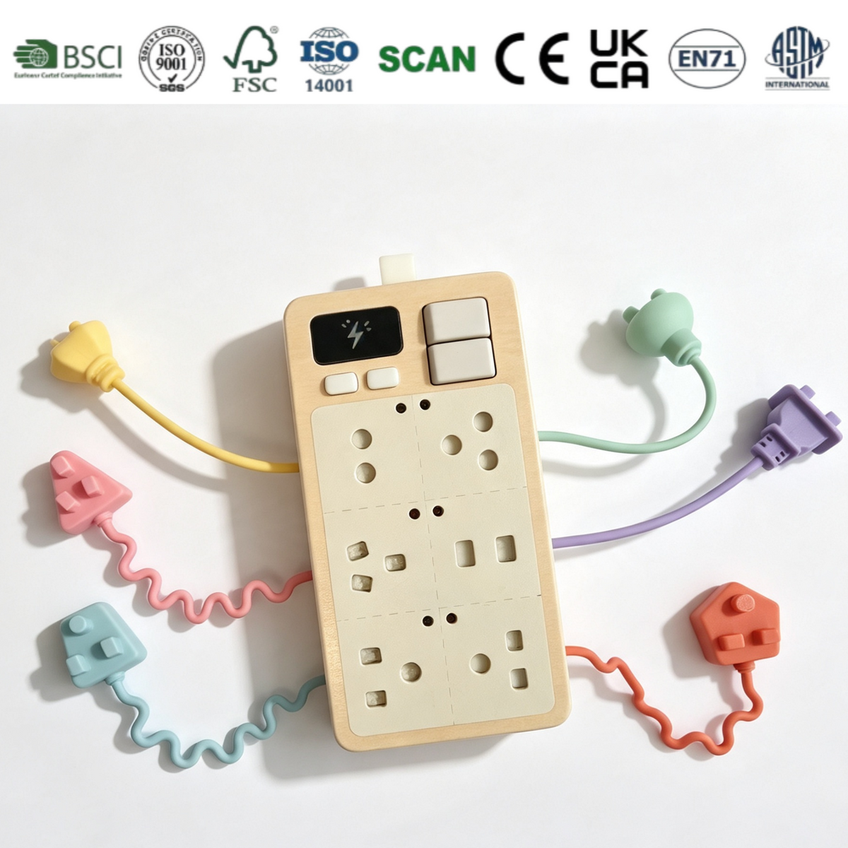 Montessori Wooden Educational Toy Matching Plug Socket Simulation Busy Board with Sound for Toddlers Hand-eye Cordination
